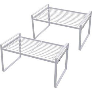 2 Pack Kitchen Cabinet Shelf Counter Organizer Rack Pantry Storage  White